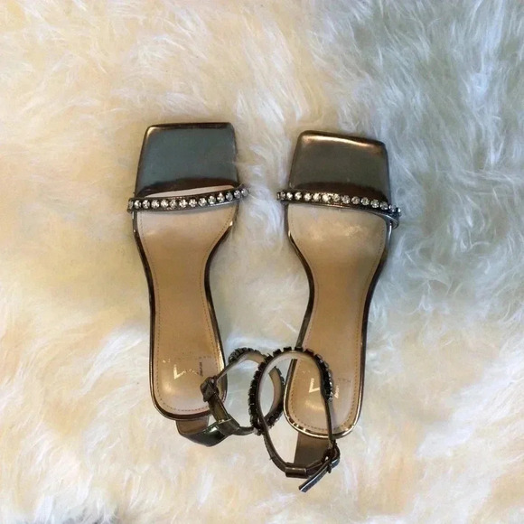 Marc Fisher Sandals Size 5 1/2 M with Rhinestones Ankle Straps Heels Leather - Picture 1 of 7